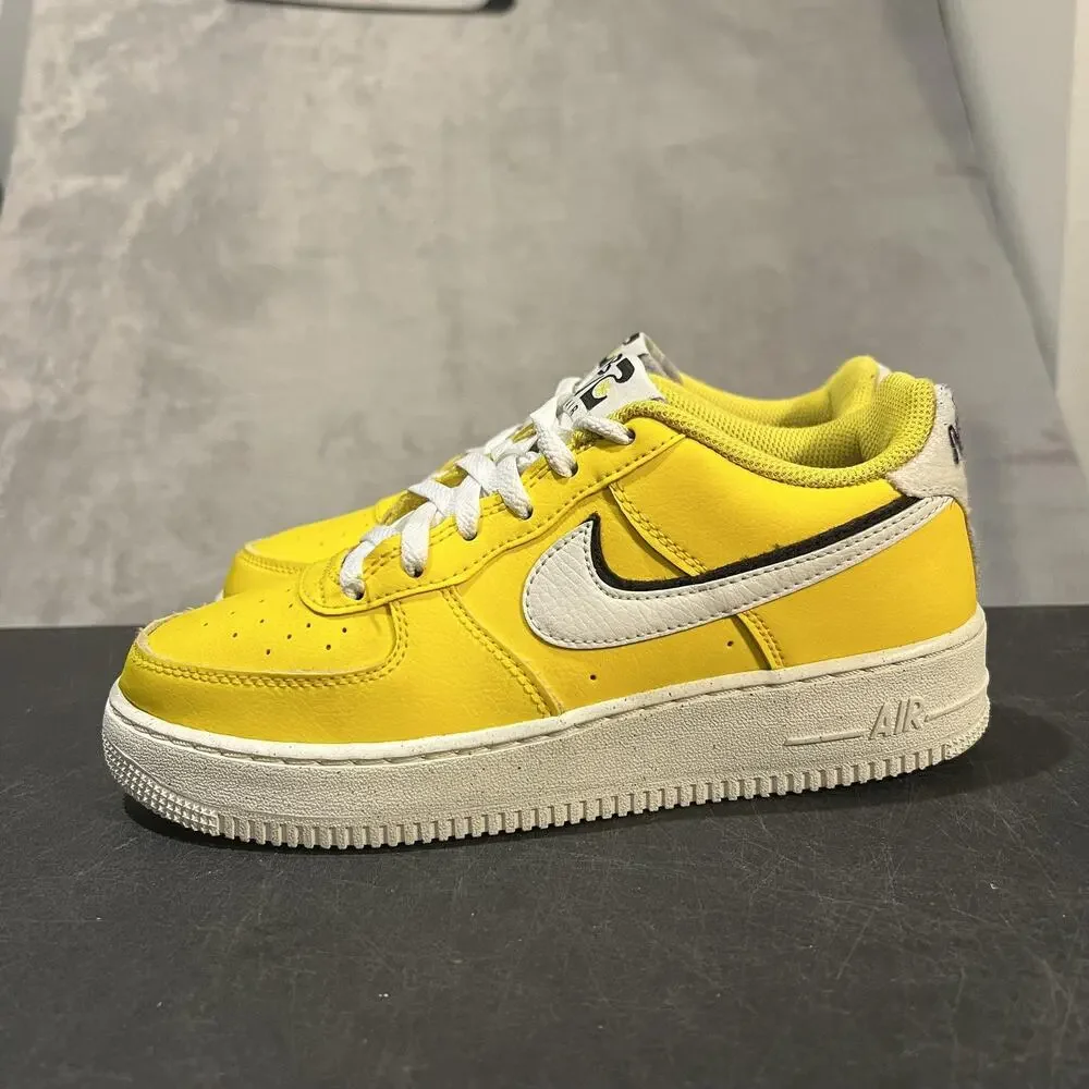 Nike Air Force 1 Low LV8 82 Shoes Youth 6 White Yellow DQ0359-700 Swoosh Leather